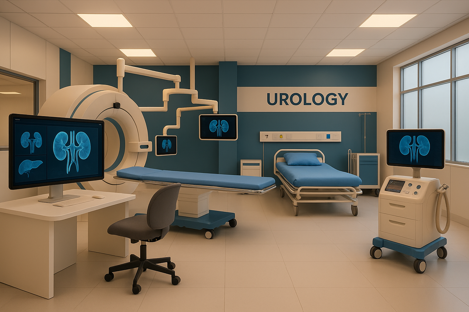 Modern urology department with urological equipment and clean hospital interior